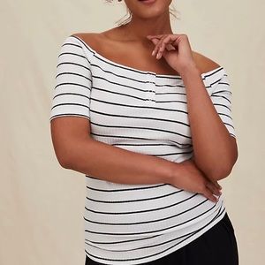 Torrid Striped Off Shoulder Henley Top Size 3